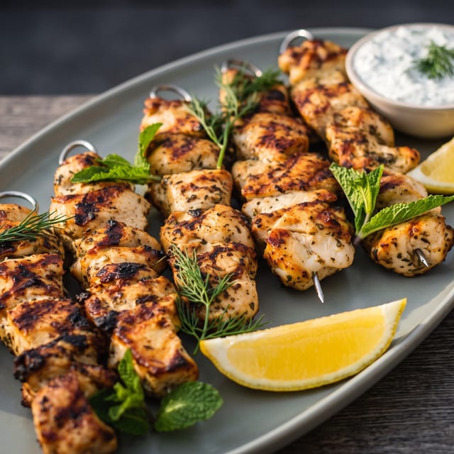 Chicken Souvlaki Plate.